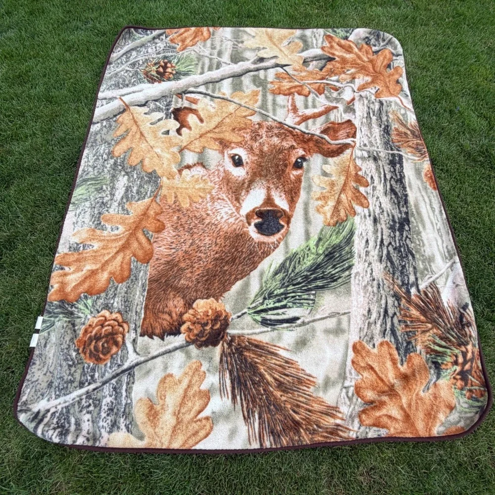 A+ Huntsman Collection Reversible Deer Fleece Blanket Rustic Cabin Lodge 92x77